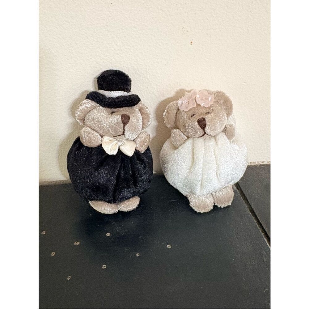 Vintage Russ Berrie Bride Groom Teddy Bear Plush Pair Mini Wedding Bears